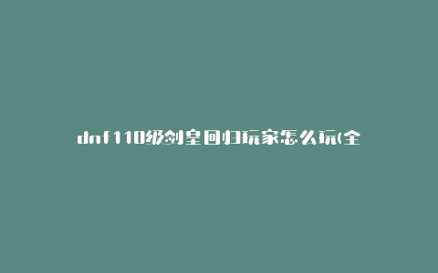 dnf110级剑皇回归玩家怎么玩(全方位攻略指南)