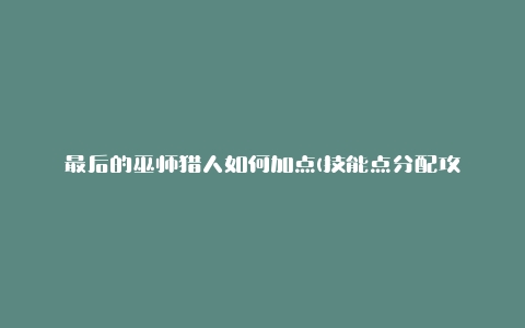 最后的巫师猎人如何加点(技能点分配攻略)